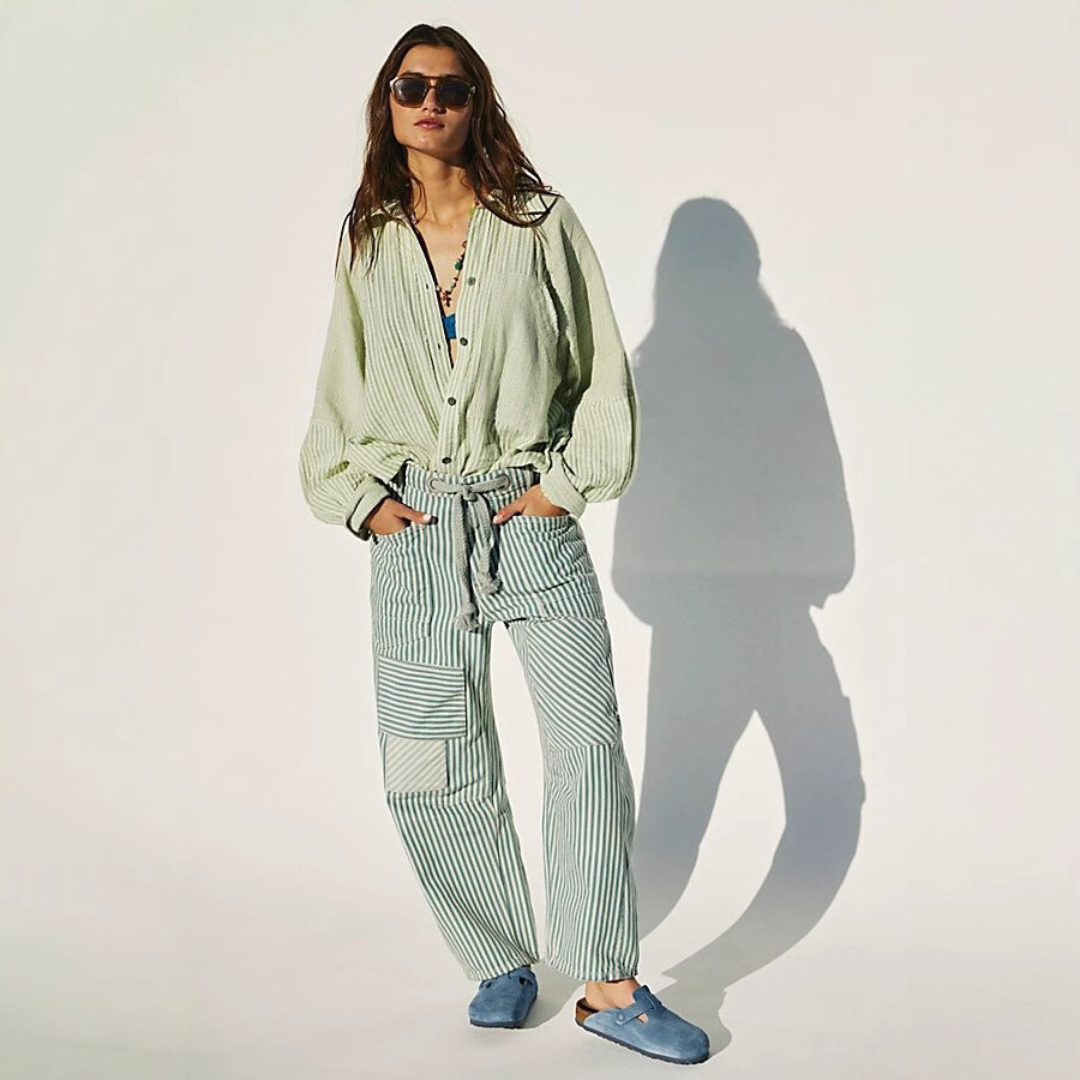 Perlah™ – Chic Stripe Drawstring Wide-Leg Pants