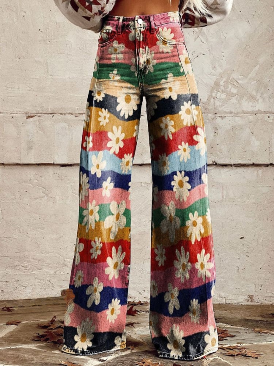 Eliane™ - Retro Floral Wide-Leg Pants