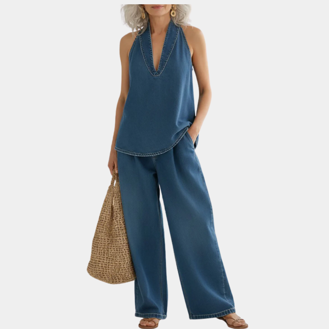 Ivy | Vintage Washed Soft Denim Look Two Piece Set