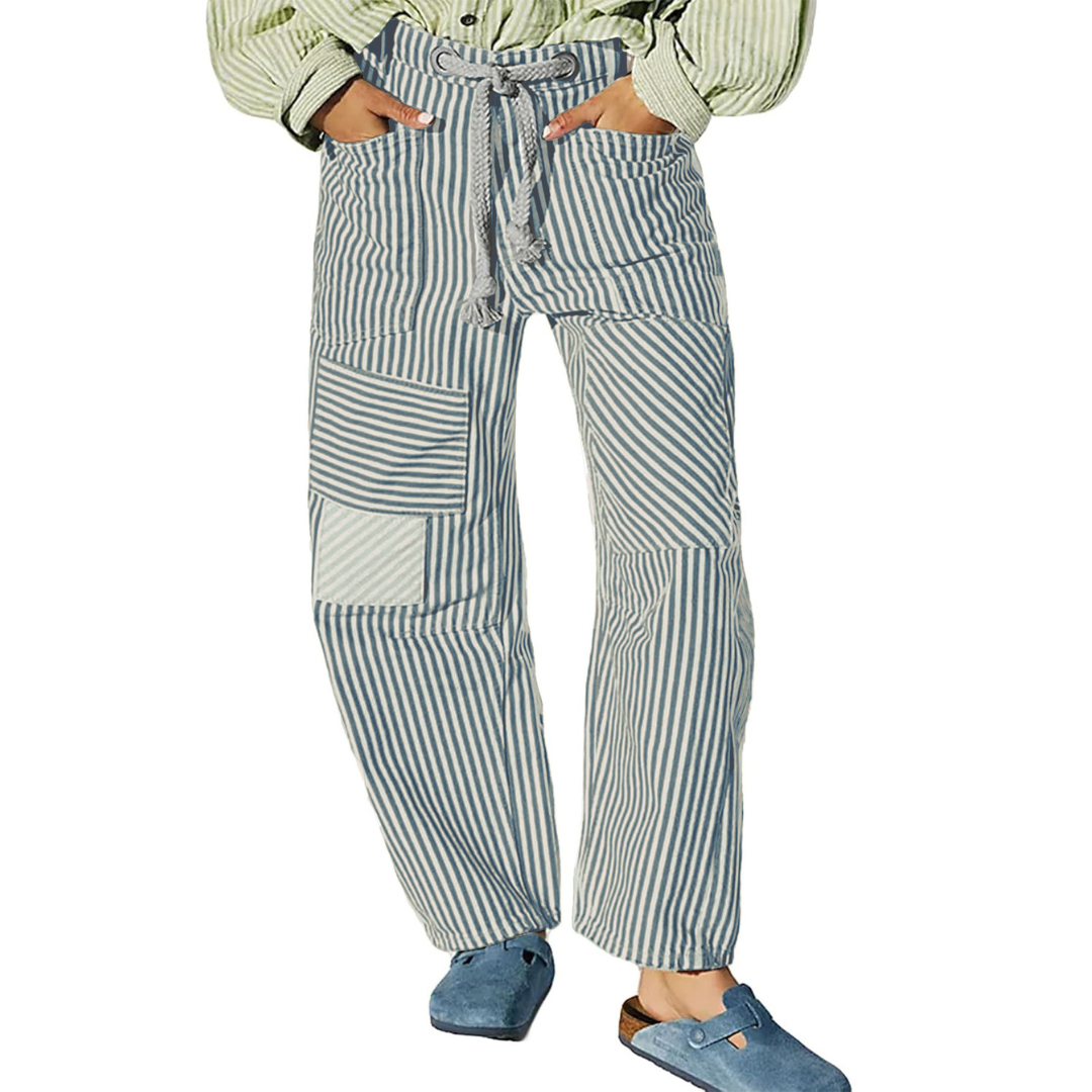 Perlah™ – Chic Stripe Drawstring Wide-Leg Pants