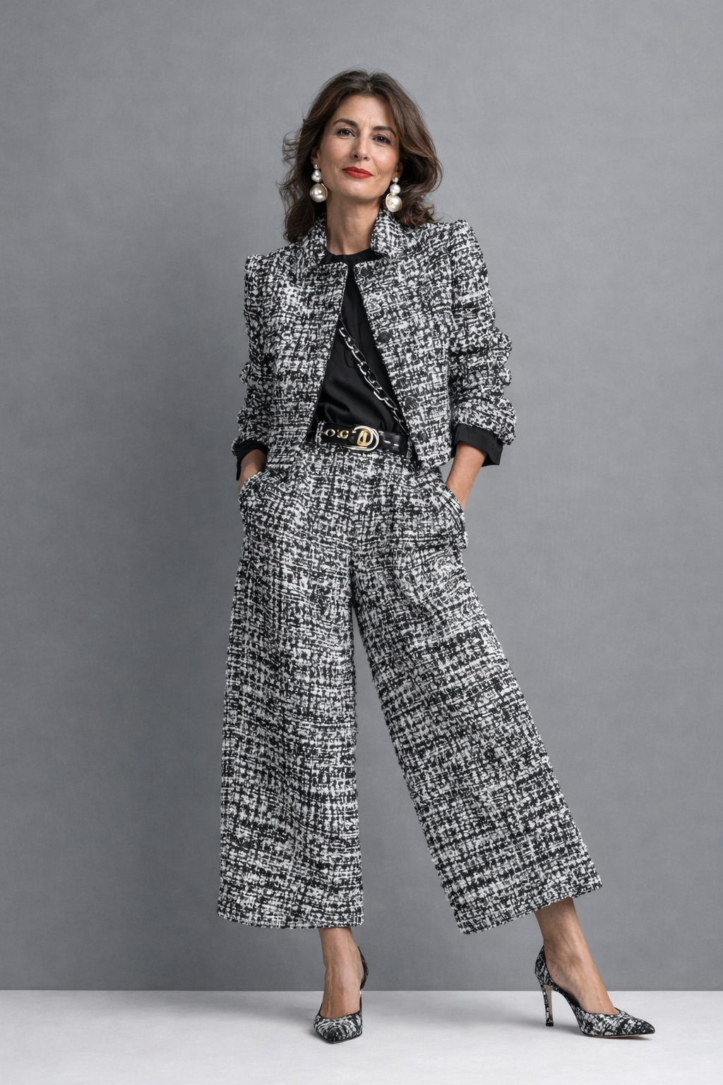 Marisol | Textured Cropped Jacket and Wide Leg Set
