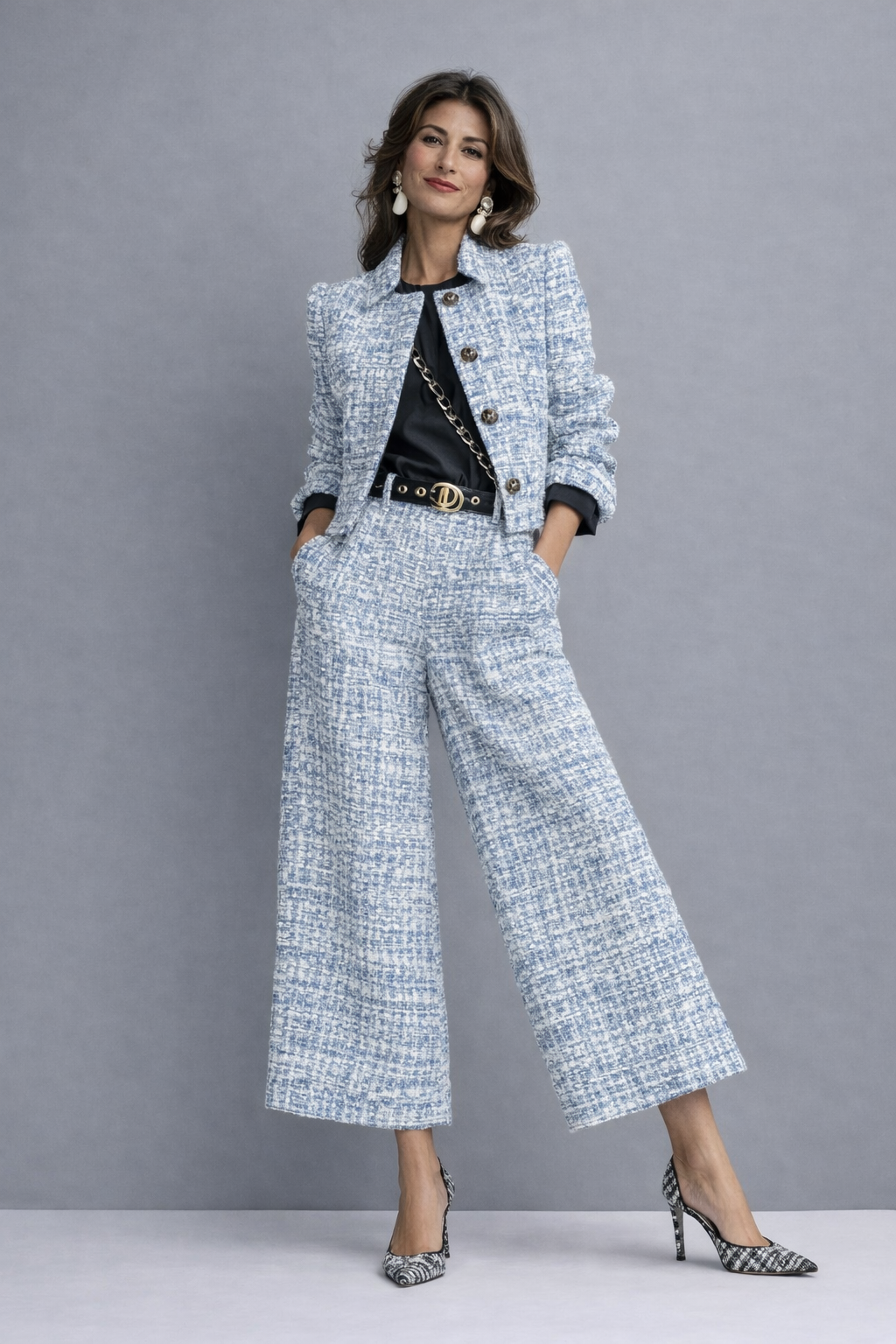 Marisol | Textured Cropped Jacket and Wide Leg Set