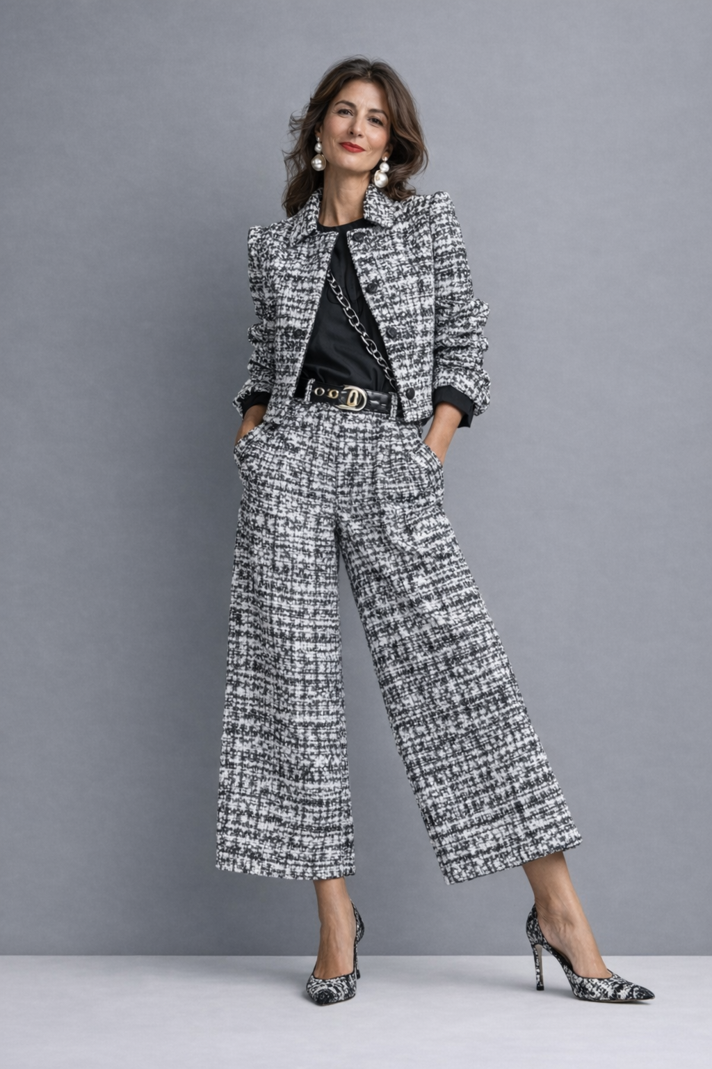 Marisol | Textured Cropped Jacket and Wide Leg Set