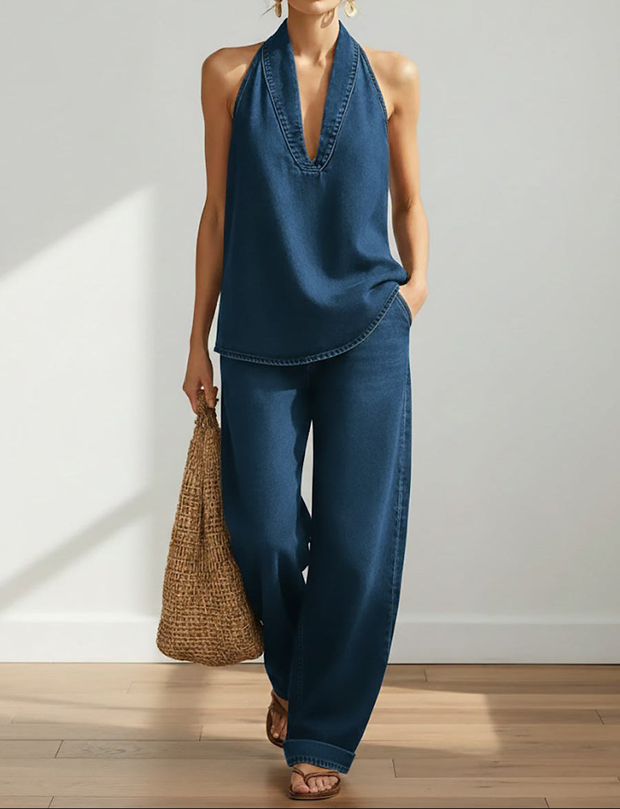 Ivy | Vintage Washed Soft Denim Look Two Piece Set
