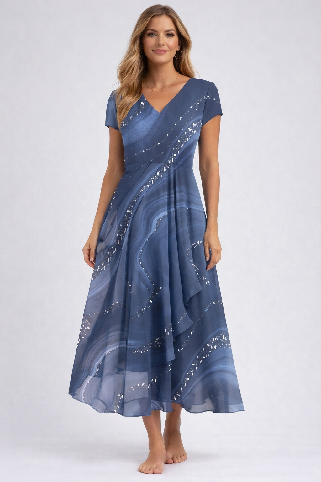 Selena | Marble Print V-Neck Maxi Dress